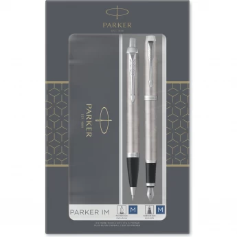 Набор из 2х ручек в подарочной коробке PARKER IM DUO STAINLESS STEEL CT;. Шариковая и перьевая ручка.